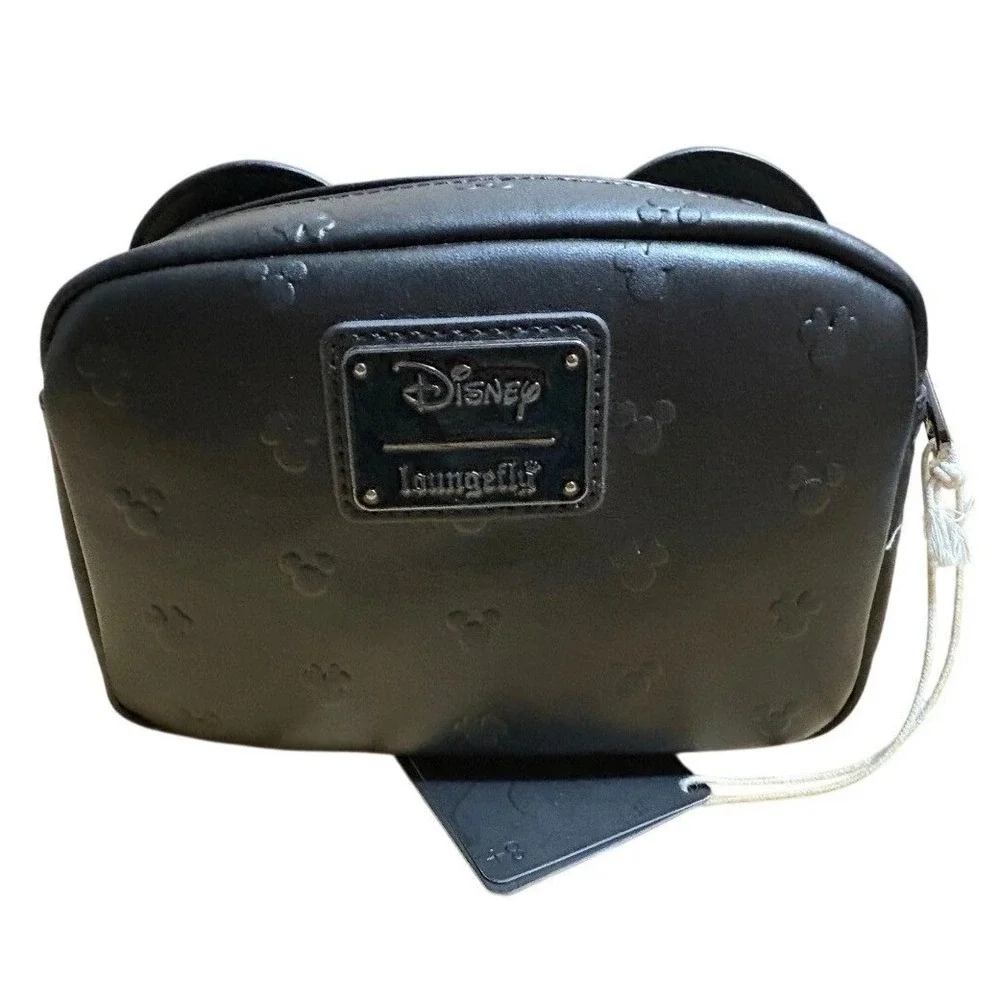 Loungefly‎ Disney Mickey Mouse All Over Print Embossed Black Makeup Bag NWT